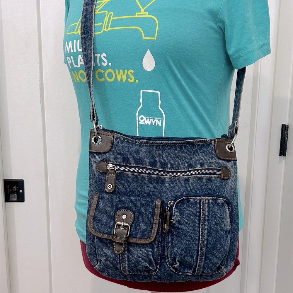 Denim Cartidge Pocket Crossbody Handbag